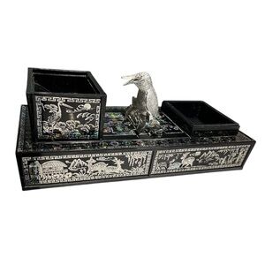 VINTAGE | Art Deco Laquer Mechanical Bird Cigarette Dispenser and Top Case